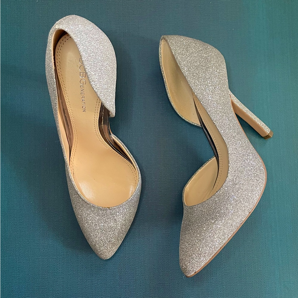 BCBGeneration sparkly silver heels glitter size 7
